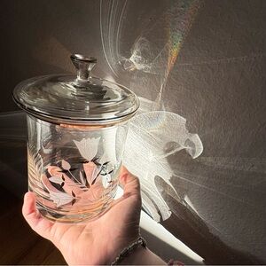 Crystal Romanian Gold Embossed Canister Etched Tulip Candy jar With Lid Floral